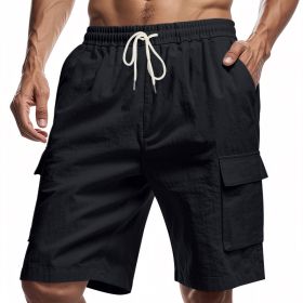 Loose Sports And Leisure Solid Color Linen Drawstring Shorts (Option: S-Black)