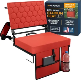 Alpcour Folding Reclining Stadium Seat With Back Support For Bleachers (Option: Red-21Wide)