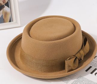 Vintage Bow British Wild Leisure Fashion Top Hat (Option: Camel-Free Size)
