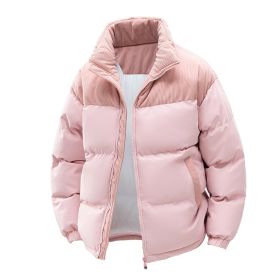 Detachable Hat Cotton-padded Coat For Couple Color Contrast Patchwork Thickened (Option: Pink-S)