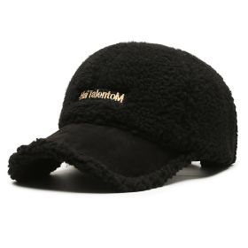 Autumn Winter Color Matching Fashion All-match Plush Warm Peaked Cap (Option: Black-Adjustable)