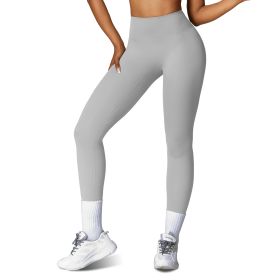 4 Sizes-5 Colors Option -- 1Pc Women's High Waist Workout Leggings Tummy Control Compression Yoga Tight Pants Gym Pants Athletic Running Leggings With (Option: XL-Grey)