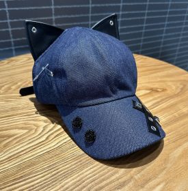 A Niche Baseball Cap With Three-dimensional Cat Ears (Option: Blue)