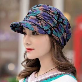 Female Korean Version Of A Hundred Soft Brim Hat Ethnic Wind (Option: Blue-One size)