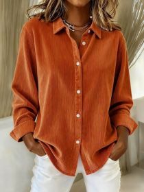 Women's Corduroy Casual Shirt (Option: Orange-S)
