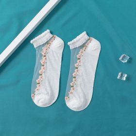 Women's Thin Spun Glass Lace Crystal Boat Socks (Option: White-Free Size)
