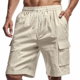 Loose Sports And Leisure Solid Color Linen Drawstring Shorts (Option: M-Khaki)