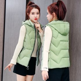 Ladies' Fashion Down Cotton Vest Short Mom Hooded Wear Warm Vest (Option: Bean Green-2XL)