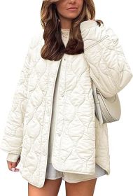 European And American Style Chic String Decoration Simple Solid Color Round Neck Loose Cotton Coat (Option: Apricot-M)