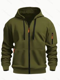 Zipper Hooded Sweatshirt Men's Sports Casual Cardigan Coat (Option: Army Green-M)