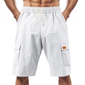 Loose Sports And Leisure Solid Color Linen Drawstring Shorts (Option: XXL-White with Label)
