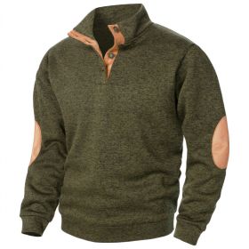 Men's Stand Collar Knitted Joint Stitching Casual Jacquard Cardigan Sweater (Option: Army Green-M)