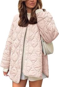 European And American Style Chic String Decoration Simple Solid Color Round Neck Loose Cotton Coat (Option: Pink-M)