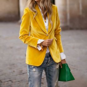 Women's Fashionable Elegant Solid Color Coat (Option: Yellow-M)