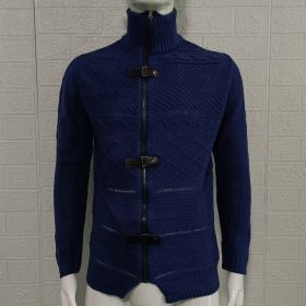 Autumn And Winter Turtleneck Men's Cardigan Coat (Option: Purplish Blue-M)