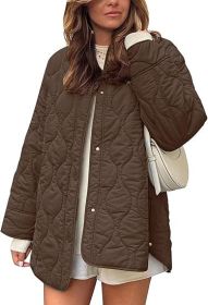 European And American Style Chic String Decoration Simple Solid Color Round Neck Loose Cotton Coat (Option: Brown-M)