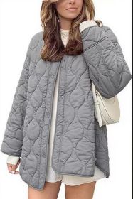European And American Style Chic String Decoration Simple Solid Color Round Neck Loose Cotton Coat (Option: Gray-M)