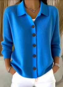 Button-knitted Lapel Sweater Cardigan Coat For Women (Option: Blue-M)