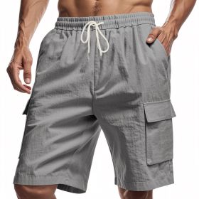 Loose Sports And Leisure Solid Color Linen Drawstring Shorts (Option: M-Gray)