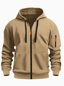 Zipper Hooded Sweatshirt Men's Sports Casual Cardigan Coat (Option: Camel-M)