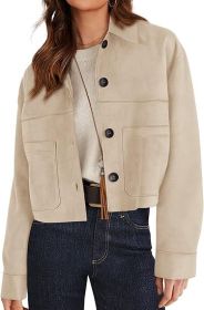 European And American Style Women Faux Suede Short Jacket Casual Lightweight Autumn Fashion (Option: Beige-M)