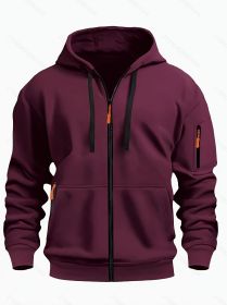 Zipper Hooded Sweatshirt Men's Sports Casual Cardigan Coat (Option: Wine red-M)