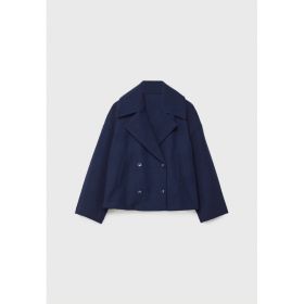 Ins Double-breasted Lapel Blazer Jacket Fashion Loose Woolen Short Coat Elegant Commuting Women's Clothing (Option: Blue shirt with blue buttons-L)