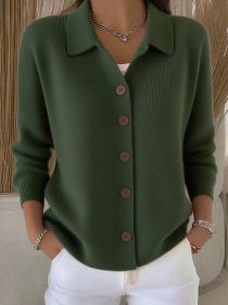 Button-knitted Lapel Sweater Cardigan Coat For Women (Option: Olive green-M)