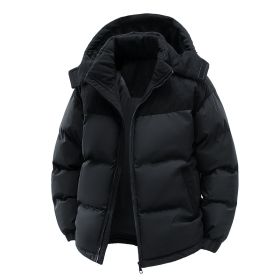 Detachable Hat Cotton-padded Coat For Couple Color Contrast Patchwork Thickened (Option: Black-M)