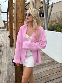 Women's Solid Color Casual Long Sleeves Cardigan Coat Blouse (Option: Pink-M)