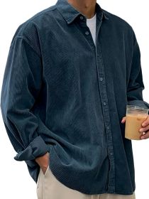 Casual Loose Men's Autumn And Winter Thick Shirt Jacket (Option: Navy blue-M)