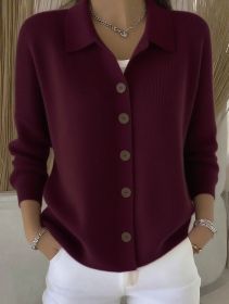Button-knitted Lapel Sweater Cardigan Coat For Women (Option: Wine red-M)