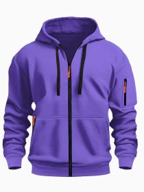 Zipper Hooded Sweatshirt Men's Sports Casual Cardigan Coat (Option: Purple-M)