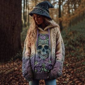 Autumn And Winter Relaxed-fit Hoodie Top Casual Drop-shoulder Vintage Printed Sweater (Option: WYUT15487-M)