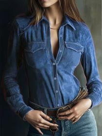 Women's Long-sleeve Deerskin Velvet Blouse (Option: Blue-M)