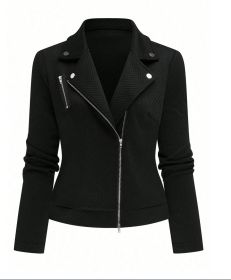 Women's Oblique Zipper Fastener Decoration Slim Casual Jacket (Option: Black-M)