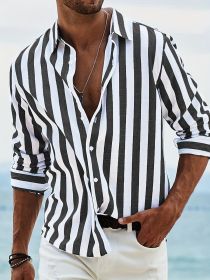 Men's Yarn-dyed Striped Casual Loose Long-sleeved Shirt (Option: HDCS05 Black-M)
