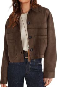 European And American Style Women Faux Suede Short Jacket Casual Lightweight Autumn Fashion (Option: Dark brown-M)