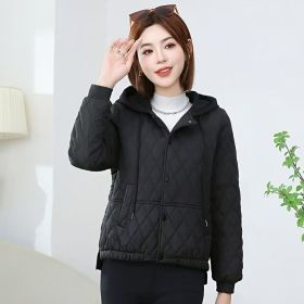 Casual Slimming Short Hooded Warm Jacket (Option: Black-XL)