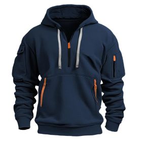 Dropped Shoulder Hooded Sweatshirt Men's Women's Plus Size Loose Pullover Fashion Sweatshirt (Option: Navy Blue-M-1pcs)