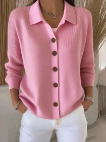 Button-knitted Lapel Sweater Cardigan Coat For Women (Option: Pink-M)