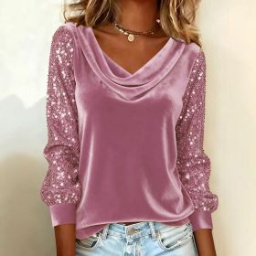 Elegant Velvet Long Sleeve Shirts For Women Autumn Winter Solid Color Loose Women Blouses Fashion Pullover Tops Party Clothes (Option: Pink-M)