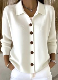 Button-knitted Lapel Sweater Cardigan Coat For Women (Option: White-M)