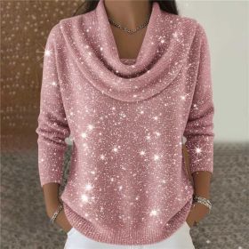 Women Soft-Shine Relaxed Round Neck Knit Sweater (Option: Pink-M)