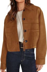 European And American Style Women Faux Suede Short Jacket Casual Lightweight Autumn Fashion (Option: Brown-M)