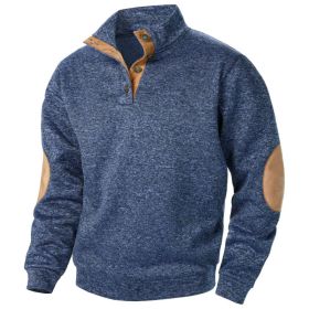 Men's Stand Collar Knitted Joint Stitching Casual Jacquard Cardigan Sweater (Option: Navy blue-M)