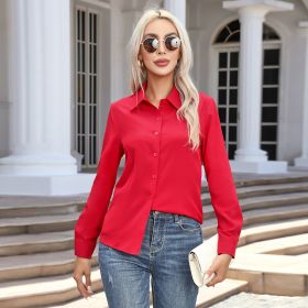 Fashion Casual Long Sleeve Cardigan Button-down Shirt Top (Option: Red-M)