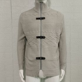 Autumn And Winter Turtleneck Men's Cardigan Coat (Option: Gray White-M)