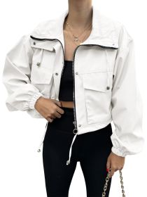 Solid Color Women's Short Jacket Zipper Trench Coat (Option: White-M)