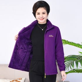 Middle-aged And Elderly Thickened Fleece Hooded Sweatshirt (Option: Dark Purple-2XL)